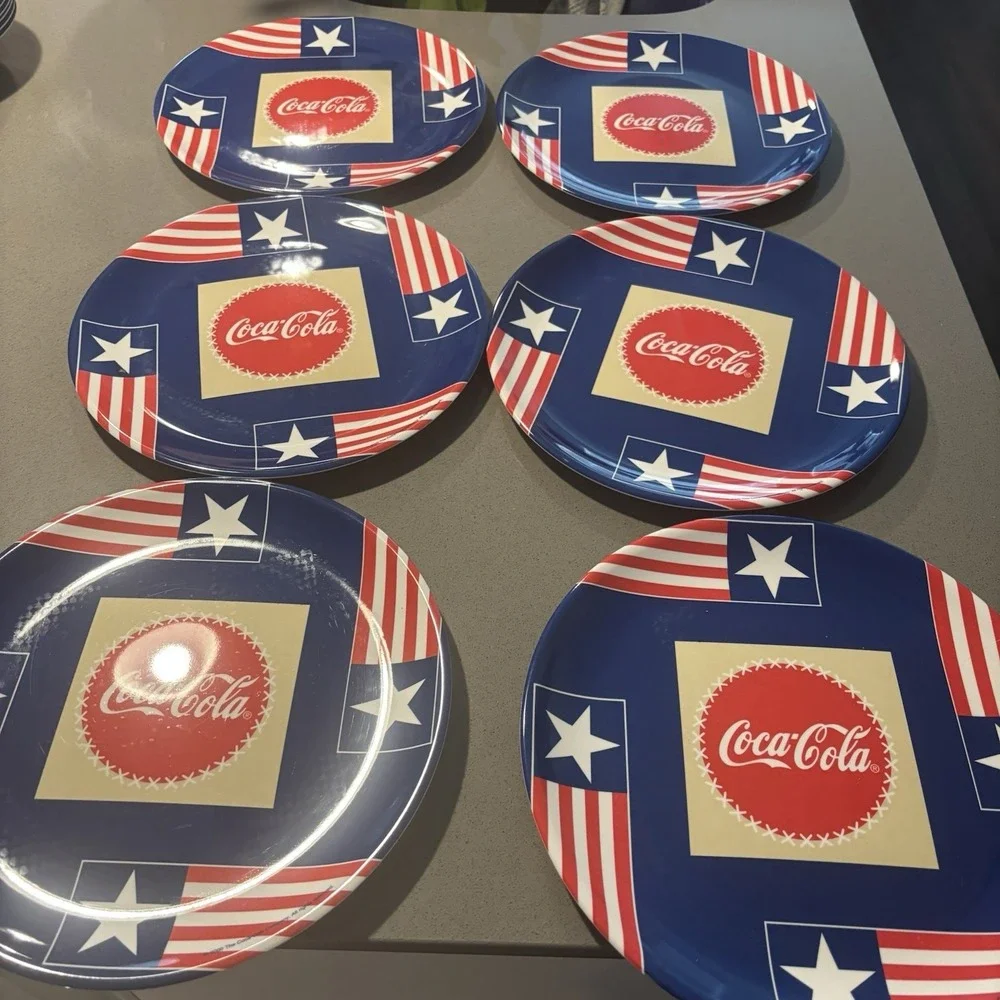 Coca-Cola Gibson Lot Of 12 Flag Red White and Blue Melamine Bowls Plates Plastic